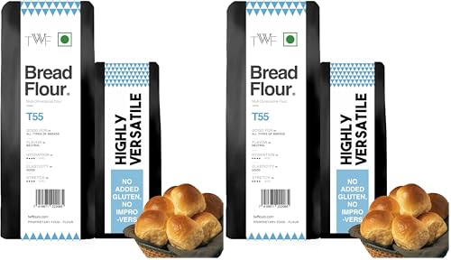 Image of TWF Bread Flour T55 (5kg) - Premium Unbleached All Purpose Flour for Breads, Buns & Pizzas | Ideal for Home Baking | Maida Alternative | Bake Perfect Breads Everytime (Pack of 2)