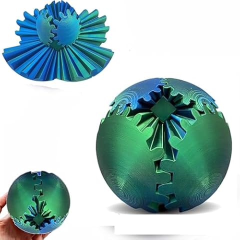 Rehenbsem Gear Balls - 3D Printed Gear Balls, Rotating Gear Balls, Cube Fingertip Toys, 3D Printed Toys for Stress & Anxiety Relaxation, Portable Fingertip Toys with Multiple Deformations (Green-Blue) Cover