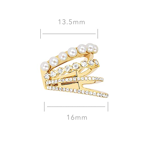 Pickbeau 925 Sterling Silver 18K Gold Plated Cubic Zirconia Sparkling Multi-Round Layered Huggie Ear Cuff Gold Pearl Earrings For Women | Non Pierced Ear Cartilage Clip On Wrap Hoop-1 Pcs #TOP1