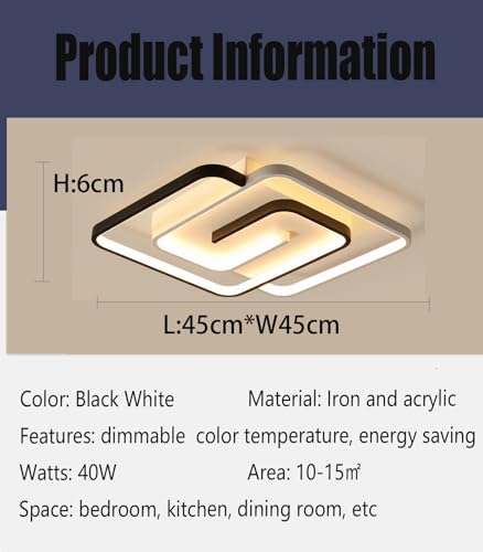 Plafonnier LED moderne carré 45cm dimmable avec télécommande pour chambre - 5