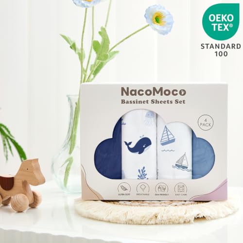 Image of 4 Pack Baby Bassinet Sheets - 35 inchx20 inch Bedside Bassinet Sheets for Newton, Ezebaby, AMKE & Other Large Bedside Sleeper | Ultra Soft & Skin Friendly Bassinet Fitted Sheets for Boys Girls