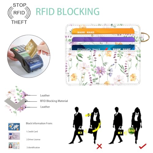 Image of Slim Minimalist Front Pocket RFID Blocking Credit Card Holder Small Wallet Cute Card Cases for Women,White Daisy