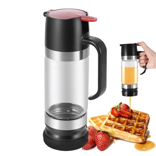 Weskjer Dispensador de jarabe de 300 ml, olla de miel sin goteo, dispensador de miel con asa, tarro de miel, olla de miel y rociador, botella exprimible de miel, dispensador de jarabe de vidrio para