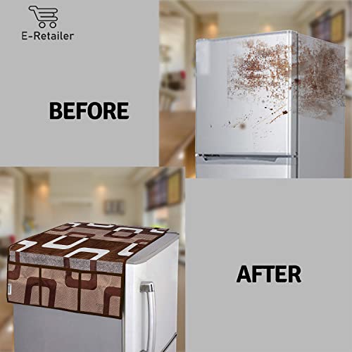 Image of Set of 1 Pc Fridge Top Cover with 6 Utility Pockets and 3 Pc Fridge Mats (Brown, Set of 4)