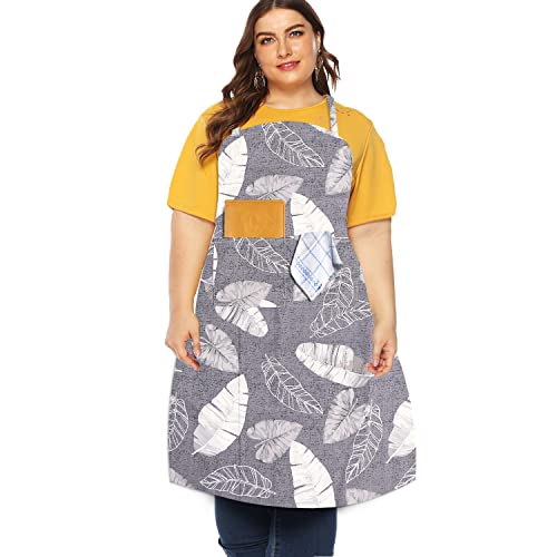Sanlykate Extra Large Canvas Cotton Apron for Men & Women, Plus Size Durable Aprons with 2 Pockets, Adjustable Bib Machine Washable Oversized Aprons for Baking, Cooking, Painting - Feather