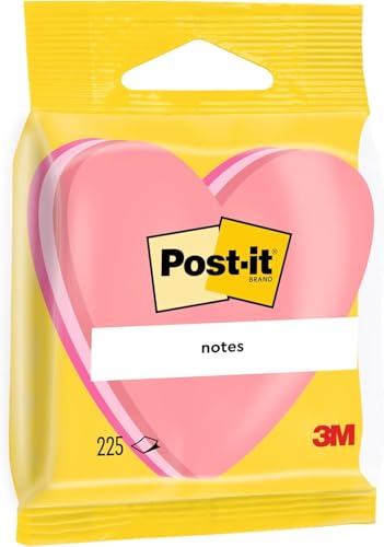 Post-it Notes Die-Cut Shape, Heart, Pink, 70 mm x 70 mm, 225 Sheets - Self-Stick Notes for Note Taking, to Do Lists & Reminders
