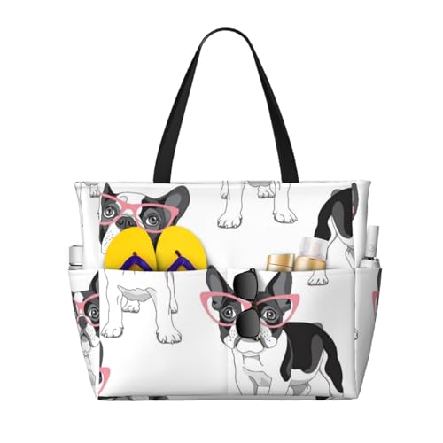 Sac de plage bouledogue français grand sac fourre-tout pour femme