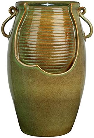 Design Toscano SS11344 LED Light-Ceramic Rippling Jug Garden Decor Fountain-Outdoor Water Feature, green