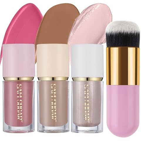 3Pcs Liquid Contour Makeup Trio with Bronzer Shade, Blush, Highlighter for Sculpted Makeup, Matte Finish Liquid Contour Set Easy to Create a Lightweight Look, Longwear Waterproof Formula (2, 8, 13) Cover