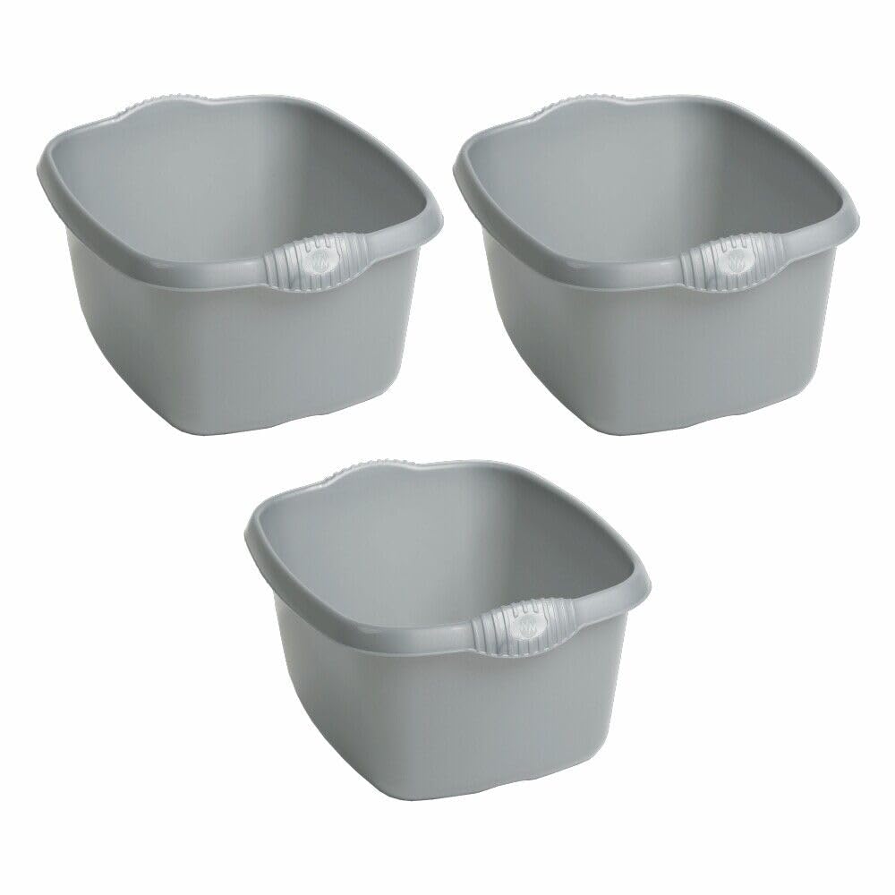 M1ss Silver Large Rectangular Washing Up Bowl, 12 Litre, High Grade 39Cm Basin Kitchen Mixing Bowls Sink Tidy Upcycled Plastic Bowl Kitchen Sink, Basin Mixing, Tidy Organizer (Set Of 3)