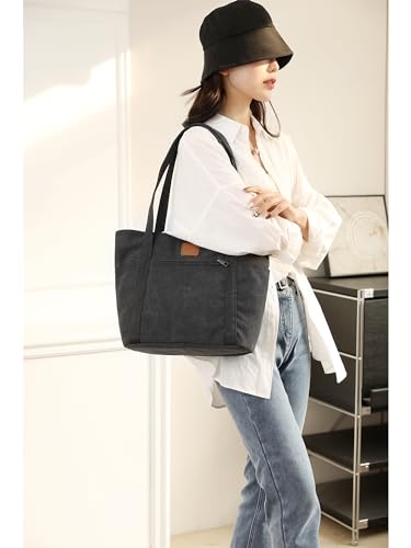Image of Womens Shoulder Handbags Heavy Duty Canvas Work Tote Retro Bucket Bag