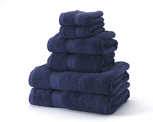 Boncasa - Juego De 6 Toallas - 100 Algodón Peinado No Regenerado - Calidad Ring Spun - Tacto Suave - 450 Gr M2 Azul Marino, Set 6 Piezas Boncasa - Juego De 6 Toallas - 100 Algodón Peinado No Regenerado - Calidad Ring Spun - Tacto Suave - 450 Gr M2 Azul Marino, Set 6 Piezas