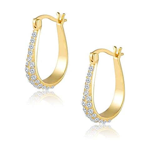 Gold Hoop Earrings, 925 Sterling Silver Gold Earrings for Women,14K Gold Plated Cubic Zirconia Diamond Hoop Earrings, Cartilage Huggie Earrings Oval Hoop Earrings for Women Girl Jewelry Gift Cover
