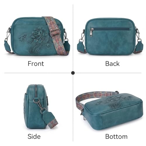 Image of Small Crossbody Purses for Women, Trendy Vegan Leather Crossbody Bag Embossed Travel Shoulder Handbags with Wide Strap