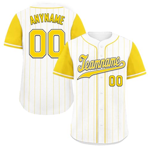 AWSOLE Custom Pinstripe Baseball Jersey – Retro 90s Hip Hop Personalized Button-Up Shirt for Men Women Youth Sports Streetwear Yellow White