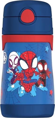 THERMOS Garrafa de canudo de aço inoxidável isolada a vácuo de 293 ml, Spidey and His Amazing