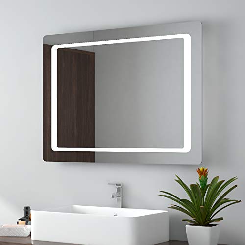 EMKE 800 x 600mm Illuminated LED Bathroom Mirror LED Mirrors Light with Shaver Socket + Sensor Switch + Demister