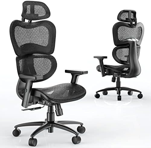 Tatub Mesh Ergonomic Office Chair Lumbar Support, High Back Mesh Computer Chair with Adjustable Headrest & 3D Armrest Tilt Lock for Adults, Ergonomic Chair with Wheels for Home Office (Black)