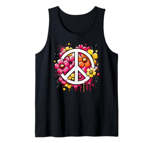 Peace Flower Power, Signo de la paz, 70s 60s, Chicas, Flores Camiseta sin Mangas