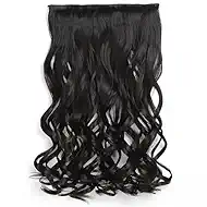 5 Clip in Hair Extensions Synthetic Thick Curly Wavy Hairpieces for Women 18 Inch Natural Looking 3/4 Full Head Clip on Hair Extensions Black Brown