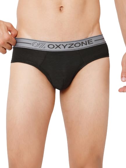 Image of OXYZONE Men's Modal Solid Brief with Sweat-Absorbent & Anti-Odour Fabric, Lightweight, Tag-Free, Breathable Innerwear with Outer Soft Waistband