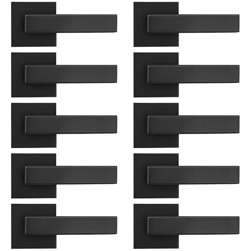 Probrico 10 Pack Square Dummy Door Handles Non-Turning Interior Door Lever Single Side French Door Handles Matte Black