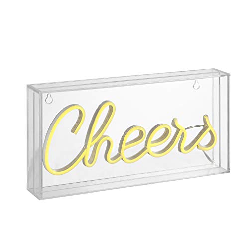 Image of JONATHAN Y 11.8 inchW x 5.9 inchH Yellow inchCheers inch LED Neon Light, USB Operated, Yellow, 147 Lumens, Acrylic Box Non-Dimmable Sign for Bar, Kitchen, Living Room, Bedroom, Dorm NEN1000A