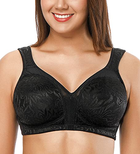ZeroBound Women's Minimizer Bras Comfort Cushion Strap Wirefree Full Coverage Large Bust Non-Padded Bra(Black,38DD)