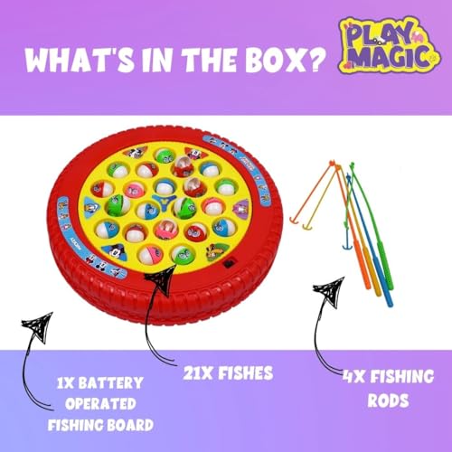 Image of PlayMagic Fishing Game Mickey Play Set|Magnetic Fishing Game Toys|Rotating Board Game with Music|Includes 21 Fish and 4 Fishing Poles|Party Game Toys for Kids Age 3 4 5 6 7 and Up|Made in India