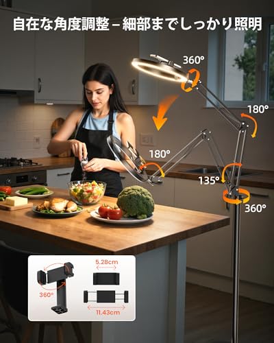 【ライト・撮影・俯瞰・動画照明用】リングライト 10インチ スマホ撮影スタンド - Evershop 自撮り・動画撮影用照明ライト、360°調整可能な金属アーム、3色モード・30段階調光、PC・パソコン・オンライン会議・配信用ライト、メイク用・俯瞰撮影・手元撮影、カメラ・スマホ・LEDビデオライト、web会議用、化粧用スタンド付き