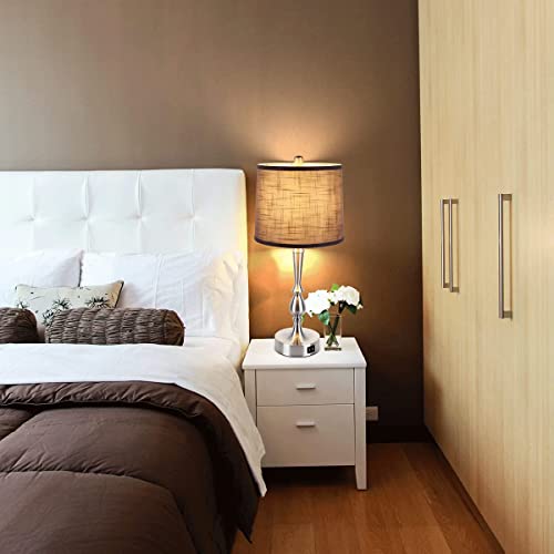 Dott Arts 24.8'' Table Lamps For Bedroom Set Of 2, Modern Bedside Lamps With Dual Usb Charging Ports, 3 Way Dimmable Touch Control Nightstand Lamp Nickel Finish Large Table Lamps For Living Room(Gray) #TOP5