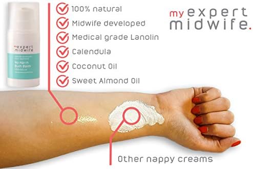 My Expert Midwife No Harm Bum Balm 99.9% Naturally Derived Baby Bottom Balm, to protect and help recovery from nappy rash, gentle, moisturising serum, hygienic pump. Suitable for Newborn babies - 30ml