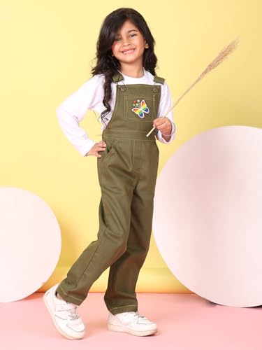 Image of superminis Girls Twill Dungaree with Full Sleeve T-Shirt Set Casual For Kids