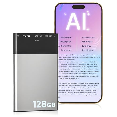 DGFAN 128GB AI Voice Recorder Note Voice Recorder - Transcribe & Summarize AI Noise Cancellation Technology Supports 118 Languages APP Control Audio Recorder for Lectures Meetings Calls