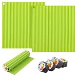 CZMTBO 2 Stück Silikon Sushi Matte 22×20cm, Nicht Klebend Sushis Rolling Mat Silikon Wiederverwendbar Sushi Roller für Party Picknick Reisen (Grün)