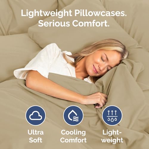 Standard Pillow Cases Set of 4 - Ultra Soft Hotel Quality Pillowcase Covers - Comfy Cozy Bedding for Women, Men, Kids & Teens - Machine Washable Pillow Protectors - 4 Piece Set - Standard Size Beige by CGK Unlimited - Image 3