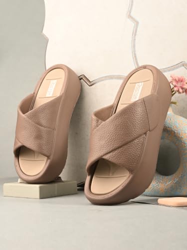 Image of DOCTOR HEALTH SUPER SOFT Women's Orthopedic Cross Strap Slides | Ultra Soft Cushioned Lightweight Slip-On Slippers | Anti-Skid Comfortable Platform Sandals for Everyday Wear