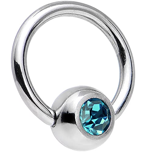 Body Candy 18 Gauge 1/4" Blue Green Crystal BCR Captive Ring Created with Crystal