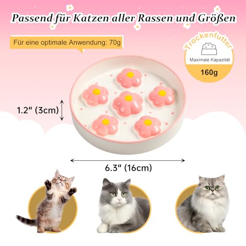 Antischlingnapf für Katzen aus Keramik - Futternapf im Labyrinth-Design - Langsames Fressen gegen Erbrechen - Bunte Napf mit Blumenmuster - 16 × 3 cm