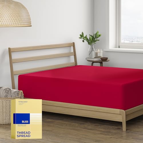 Thread Spread King Size Fitted Sheet Only - 100% Egyptian Cotton 600 Series Bliss Collection Deep Pocket King Fitted Sheet (Red), Cotton Fitted Sheet King Size, Soft Cooling Bottom Sheet