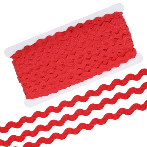 RIC Rac Trim, 5mm 25m Rote Wellenförmige Geflochtene Borte Fransenbesatz Gewebte Spitze Ric Rac Band für Nähen Kleidung Kleid DIY Basteln Geschenkverpackung Hochzeit Weihnachtsfeier Dekoration
