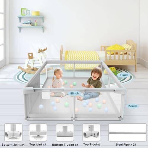 Besuhot Baby Playpen Baby Playard, Playpen for Babies and Toddlers with Gate, 50x50 Baby Fence, Sturdy Safety Playpen, Indoor & Outdoor Kids Activity Center - Thumbnail 2
