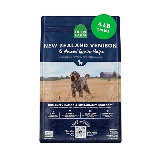 Open Farm, Ancient Grains Dry Dog Food, Protein-Rich & Nutrient Dense, 90% Animal Protein Mixed with Non-GMO Fruits, Veggies and Superfoods, New Zealand Venison Recipe, 4lb Bag