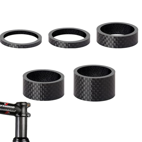 YiXjiuBP 5 Pcs Bicycle Headset Spacer, Carbon Fiber Headset Spacer Bike Stem Headset Spacers Fork Washer for MTB BMX Mountain Road Bikes Cycling, 3MM 5MM 10MM 15MM 20MM