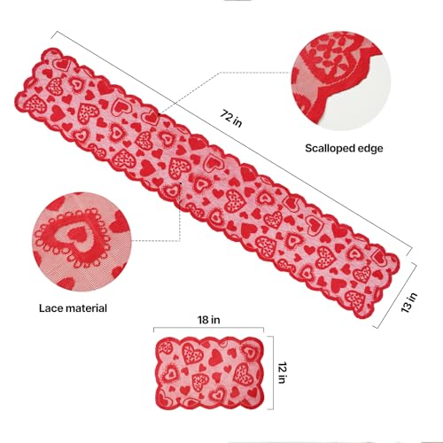 5Pack Valentines Day Decorations Valentine's Day Table Runner Red Heart Lace Table Runner for Valentines Day Decor Anniversary Engagement Wedding Home Table Romantic Decorations 13x72 #2