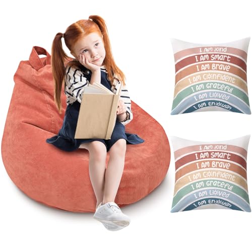 Cozy Corner for Kids Classroom Reading Calming Corner Items Bean Bag Cover and Rainbow Throw Pillow Covers for Nursery Toddler Girls Room Playroom Aesthetic Boho Classroom Decor, No Filler(Dusty Pink)