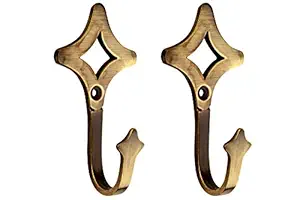 HOBKNOBS Diamond Shaped Antique Brass Multipurpose Wall/Wooden Mounted Hook Hanger - Gold.