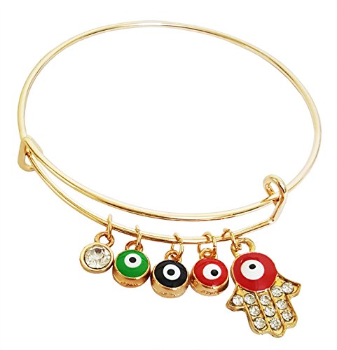 Mehrunnnisa Adjustable Bracelet with Hamsa Hand & Turkish Evil Eye Charms (JWL2290)
