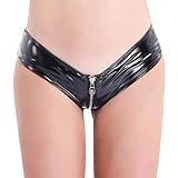 Dessous Sexy érotique Femme, Short Amusant en Cuir PVC Brillant Fermeture éclair Sexy fichier Ouvert (Black L)