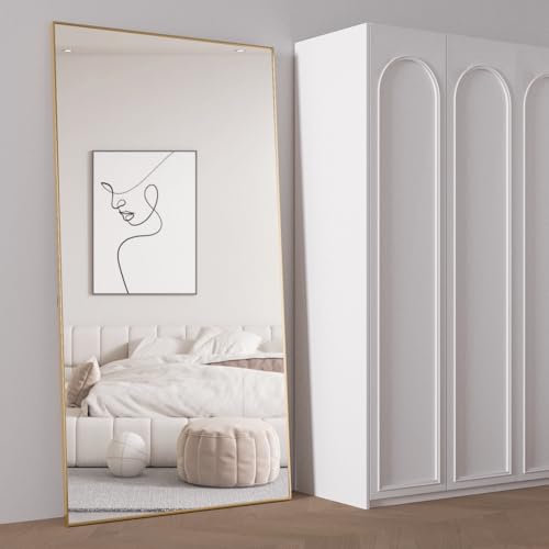 Miniatura 6 de Neuweaby Espejo De Cuerpo Entero 198x96cm Espejo De Pie Con Soporte Espejo De Pie Grande Para Colgar O Apoyar Espejo De Pared Para El Dormitorio Marco De Metal, Oro